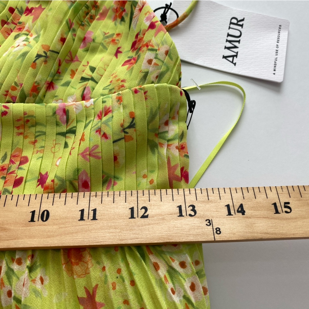 AMUR Women’s Nico Pleaded Floral Dress Size 0 Lime New - Picture 16 of 16